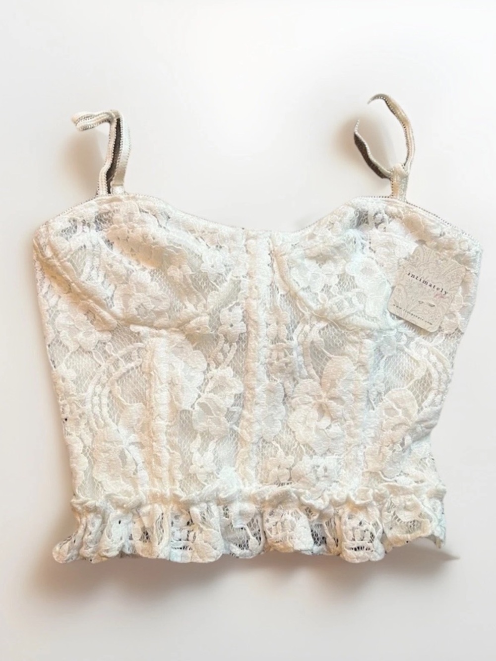 White Floral Lace Underwired Bustier Top Demi Cup Hook & Eye Spaghetti Straps xs